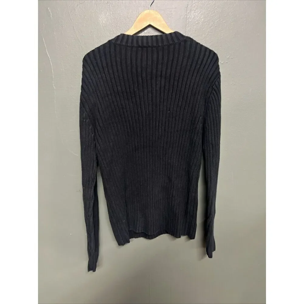 Polo Ralph Lauren Mens Sweater Large Rib Knit Chunky Cotton V-Neck Blue
